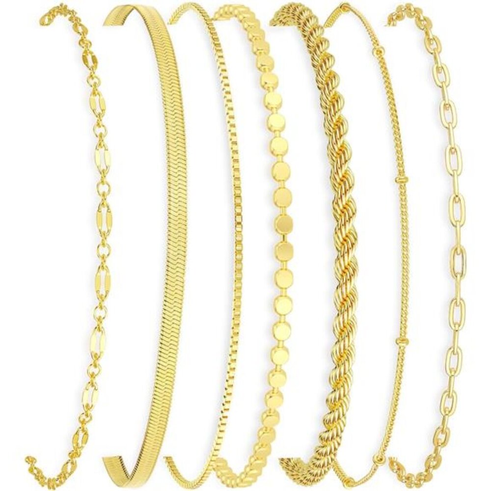 Gold Bracelets Set Women 14K Gold Plated Stackable Paperclip Chain Jewelry